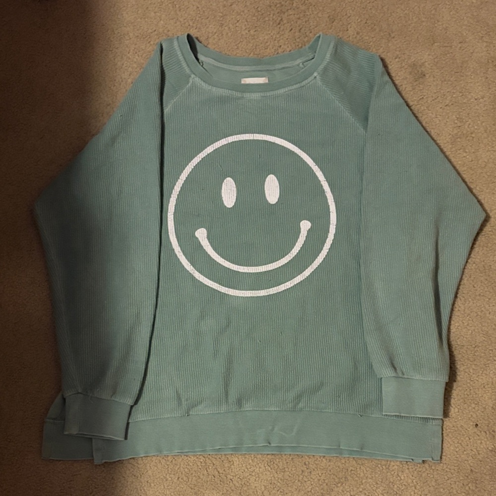 Altar'd State Green Sweatshirt with Smiley Face